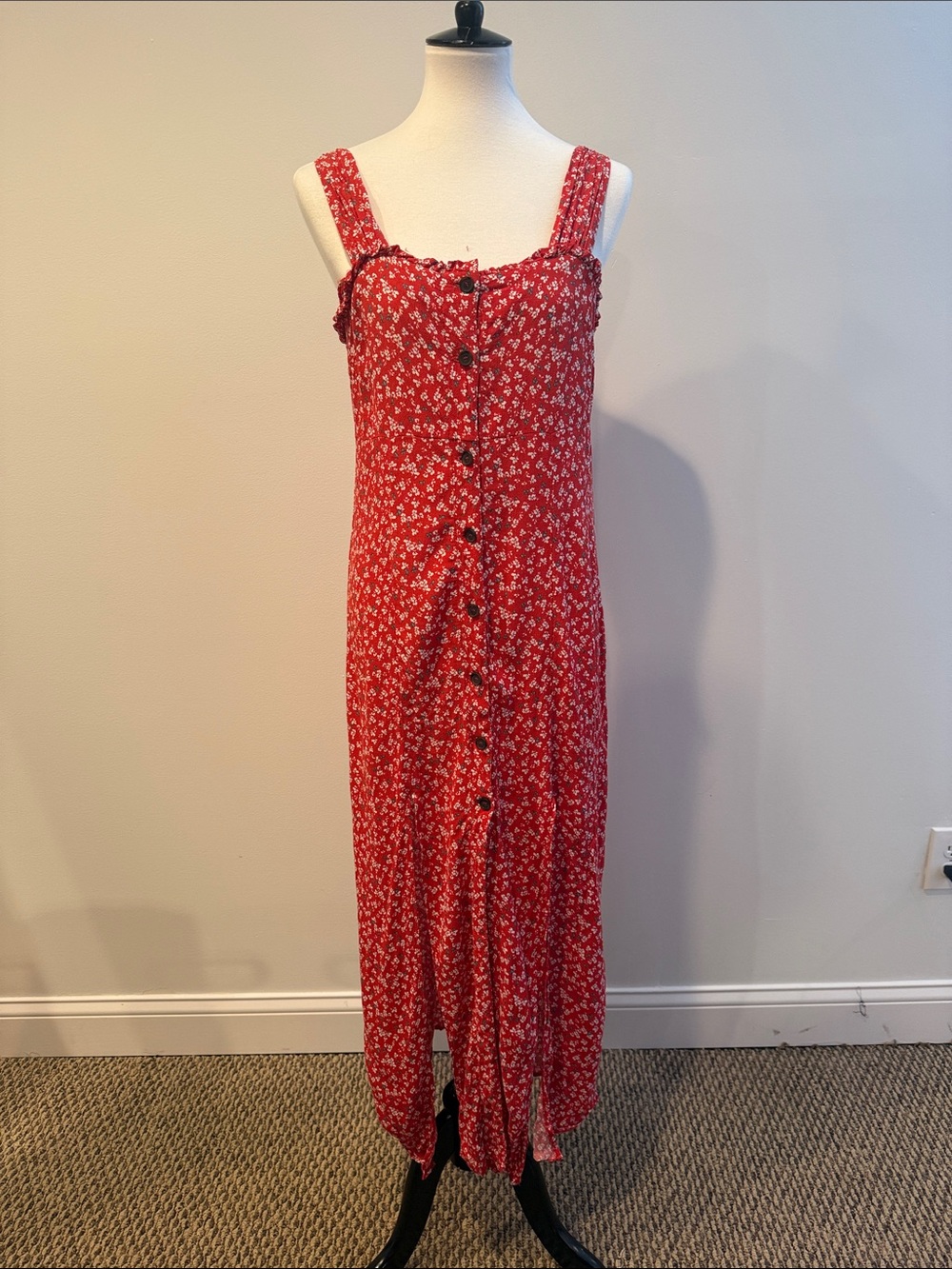 Topshop Red Floral Button-Front Sundress